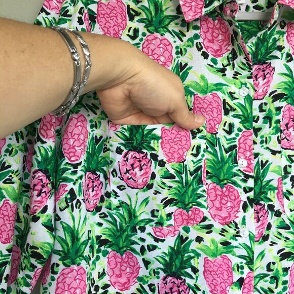 Charter Club Luxury Shirt M Linen Button Up Top Pineapple Print Casual Tropical - Picture 6 of 13